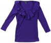 Lauren Ralph Lauren Women's 3/4 Sleeve Ribbed Ruffle V-neck Shirt (Classic Purple) (Small)