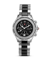 Michele's Tahitian chronograph watch is a statement of timely elegance. Detailed with a beautiful diamond bezel, a K-1 mineral crystal and deployant closure.