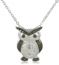 Plated Brass Gunmetal Color Black and White Diamond-Accent Owl Pendant Necklace, 18