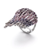 Fly right fashionista! Bar III's fabulously-chic cocktail ring features a decorative wing accented by sparkling crystals in various shades of purple. Set in silver tone mixed metal. Size 7.