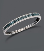 Dive into summer style with cool, blue hues. Bella Bleu by Effy Collection bangle features two rows of round-cut blue diamonds (2-3/4 ct. t.w.) edged by round-cut white diamonds (5/8 ct. t.w.). Slip on setting crafted in 14k white gold. Approximate diameter: 2-1/2 inches.