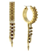 Fashionably fierce. Spiked embellishment has an edgy effect on BCBGeneration's hoop earrings. Also adorned with chic champagne-hued glass accents, they're made in gold tone mixed metal. Approximate drop: 2-3/4 inches.