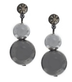 Add the perfect final touch to elegant evening wear. Stylish earrings by Kenneth Cole New York feature two graduated stone drops with a smoky-colored crystal stud accent. Crafted in hematite-plated mixed metal. Approximate length: 2-1/4 inches.