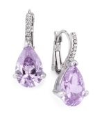 Accompany your ensemble with the perfect accessory in eye-popping pastel. City by City earrings feature amethyst-colored cubic zirconia teardrops (10-1/4 ct. t.w.). Lever back closure and setting crafted in silver tone mixed metal with clear cubic zirconia accents. Approximate drop: 3/4 inch.