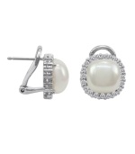 Look positively luminous in sparkling studs. Majorica earrings feature an organic, man-made pearl (9 mm) with a chic, cubic zirconia accented jacket. Setting and post crafted in sterling silver.