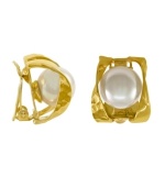 Add a touch of luxury to your look. Majorica earrings feature a white, organic, man-made pearl (10 mm) set in a swirling gold over sterling silver clip on setting. Approximate drop: 1 inch.