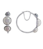 Get an effortlessly elegant look in fluid style. Majorica earrings feature three, multicolored, organic, man-made pearls (6 mm, 8 mm, and 10 mm) set in a polished, sterling silver hoop setting. Approximate diameter: 1 inch.