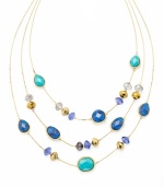 Infuse your look with summery style. Charter Club's three row illusion necklace shines with the addition of resin beads in varying shades of blue. Setting and beaded accents crafted from gold tone mixed metal. Approximate length: 15 inches + 2-inch extender. Approximate drop: 3 inches.