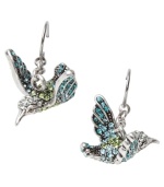 See what the buzz is all about. These delicate hummingbirds by Fossil epitomize spring in sparkling light blue and green crystals. Set in vintage silver tone mixed metal on fishwire. Approximate drop: 1 inch.