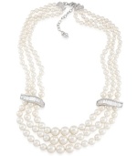 Let elegance define your look. Carolee's stunning three-row necklace features glass pearls accented by sparkling glass spacers. Set in silver tone mixed metal. Approximate length 18 inches + 2-inch extender.