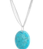 Pretty and precious. This silver-plated Kenneth Cole necklace is made of mixed metals and features a dramatic semi-precious turquoise oval pendant held up by several silver tone chains. Approximate length: 16 inches + 3 inch extender. Approximate drop: 2-1/2 inches.