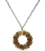 Fashion that really shines. This pendant necklace from Lucky Brand features a sunburst with semi-precious gold sandstone accents. Chain set in silver tone mixed metal. Approximate length: 25 inches + 2-inch extender. Approximate drop: 3 inches.