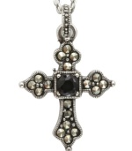 Embrace inspirational style with City by City's cross pendant. Crafted in antiqued silver tone mixed metal with round-cut jet cubic zirconia (1/2 ct. t.w.) and marcasite stones. Nickel-free for sensitive skin. Approximate length: 15 inches + 3-inch extender. Approximate drop: 1 inch.