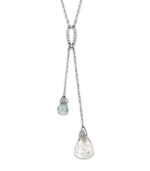 Double up on stylish sophistication with Swarovski's crystal drop pendant. Necklace crafted in silver tone mixed metal with clear and blue drops. Approximate length: 14 inches. Approximate drop: 2-1/2 inches.