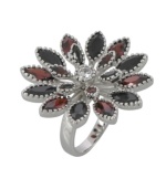 Resplendent in red. A gorgeous garnet hue has an eye-catching effect on City by City's cubic zirconia Sunburst ring (11-1/2 ct. t.w.). Crafted in nickel-free silver tone mixed metal. Sizes 5, 6, 7, 8 and 9.