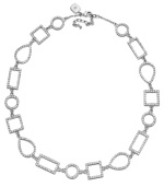 Geometric grandeur. Comprised of open shapes (including circles, teardrops, rectangles and squares), Lauren Ralph Lauren's Social Manor necklace will add distinctive style to your wardrobe. Crafted in silver tone mixed metal and adorned with glittering crystals and glass accents, it includes a lobster claw closure. Approximate length: 18 inches + 2-inch extender.