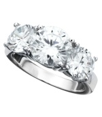 Three times the shine! CRISLU's stunning three-stone ring combines brilliant, round-cut cubic zirconias (4 ct. t.w.) in a platinum over sterling silver setting. Size 5, 6, 7, 8 and 9.