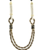 Nautical chic. A unique blend of doubled rope and mesh comprise Jessica Simpson's trendy necklace. Python print corners and plastic beads add extra panache. Crafted in gold tone mixed metal. Approximate length: 27 inches.