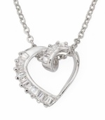 What better way to express your love? Give her the gift of sparkle with this pretty open-cut heart pendant by City by City. Crafted in silver tone mixed metal with baguette-cut cubic zirconias (1-1/2 ct. t.w.). Approximate length: 15 inches + 3-inch extender. Approximate drop: 3/4 inch.