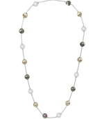 Simple elegance and refinement in a single strand. Majorica necklace features a delicate sterling silver chain decorated with multicolored, organic, man-made pearls (8 mm). Approximate length: 16 inches + 2-inch extender.