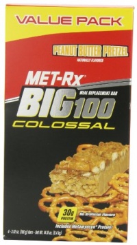 MET-Rx Big 100 Colossal Peanut Butter Pretzel,  3.52 oz Bars, 4 Count