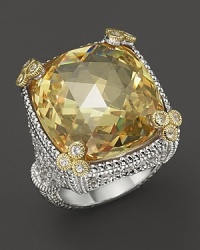 18K gold accents frame a faceted canary crystal on Judith Ripka's large Monaco ring.