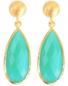 Green Onyx Long Faceted Teardrop Earrings 18KT Gold Vermeil Bezel with 925 Silver