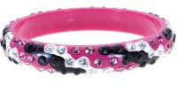 Trendy Tri-color Black, Hot Pink and White Acrylic Bangle Bracelet with Clear, pink and Black Multicolor Crystals / Rhinestones