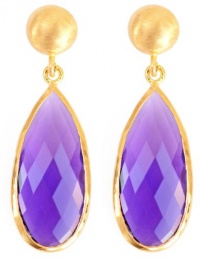 Amethyst Long Faceted Teardrop Earrings 18KT Gold Vermeil Bezel with 925 Silver