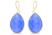 18KT Gold Vermeil Blue Onyx Teardrop Earrings 925 Sterling Silver Bezel Set Gemstone Drops, Kyle Richards