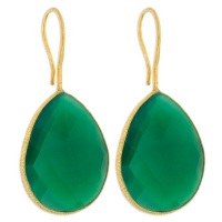 18KT Gold Vermeil Green Onyx Teardrop Earrings 925 Sterling Silver - Kate Middleton