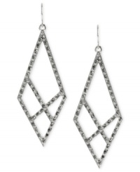 Diamond shapes can be your best friend with these long drop earrings from Kenneth Cole New York. Crafted from silver-tone mixed metal, the pair is adorned with black glass pave accents for a stunning effect. Approximate drop: 2-3/4 inches.