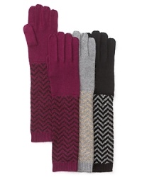 With woven metallic threads, Aqua's long, zig-zag gloves add sparkly flair to any cold weather ensemble.