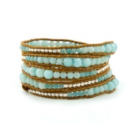 Chan Luu Amazonite Graduated Wrap Bracelet with Sterling Silver Nuggets on Henna Leather