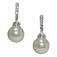 Carolee Pave Hoop Pearl Drop Earring (White)