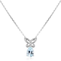 Diamond & Blue Topaz Butterfly Pendant in Sterling Silver w/18in Chain