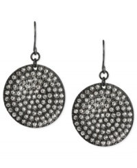 Round and resplendent. Robert Lee Morris' circular drop earrings are crafted from hematite-tone mixed metal with glass pave crystal accents adding a sparkling touch. Approximate drop: 1-3/4 inches.