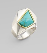 A geometric style with a beautiful turquoise stone accented in 18k goldplated sterling silver. Sterling silverTurquoise18k goldplated sterling silverWidth, about 1Imported