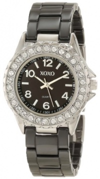 XOXO Women's XO2006 Swarovski Crystal Accented Silver-Tone Black Ceramic Bracelet Watch