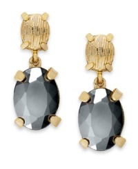 A versatile color combo, by Alfani. These elegant drop earrings highlight an oval-cut glass stone in dusky hues. Dangling from a golden accent. Crafted in gold tone mixed metal. Approximate drop: 1-1/4 inches.