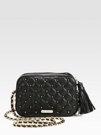 A petite quilted style in luxurious leather accented with edgy studs allover.Chain and leather shoulder strap, 21¼ dropTop zip closure with tassel zip pullProtective metal feetOne inside open pocketCotton lining7½W X 5½H X 1½DImported