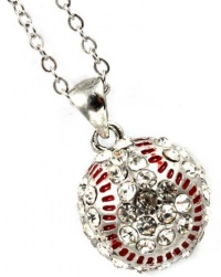 Cute 1/2 Clear Crystal Embellished Baseball Charm Pendant and Necklace