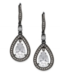 Splendor at your fingertips. This pair of drop earrings from Eliot Danori is crafted from hematite tone brass with teardrop-cut cubic zirconias (3-3/4 ct. t.w.) surrounded by sparkling clear crystals. Approximate drop: 7/8 inch.