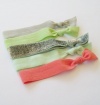 5 Elastic Ribbon Hair Ties, The Glitter Mint Set by Luccky Girl Hair Ties Brand