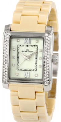 Anne Klein Women's 10/9923CMTN Swarovski Crystal Accented Beige Silver-Tone Ceramic Watch