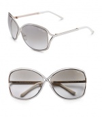 Metal crossover butterfly shaped frame enhanced with enamel insert. Available in shiny rose gold with ivory enamel and bronze mirror lens.100% UV protection Made in Italy 