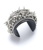 Take it to the edge in this rocker-chic cuff. Bar III's stylish bracelet features precarious spikes and sparkling glass accents for an ultimately rebellious design. Crafted in mixed metal. Approximate diameter: 2-1/4 inches.