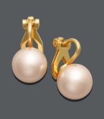 Pastel perfection. Charter Club's chic button earrings feature easy clip-on style with pink simulated plastic pearls (10 mm) in a gold tone mixed metal setting.