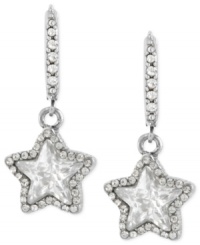 Star power. Betsey Johnson shines bright with this pair of drop earrings, crafted from silver-tone mixed metal with glass pave crystal accents for added luster. Approximate drop: 1-1/4 inches.