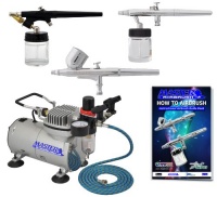 Master Airbrush Brand Multi-purpose Professional Airbrushing System with 3 Airbrushes, G22 Gravity Feed, S68 Siphon Feed & E91 All Purpose Airbrushes, Airbrush Compressor, 6' Air Hose & Airbrush Holder All with Our 1 Year Warranty and Now Includes a (FREE